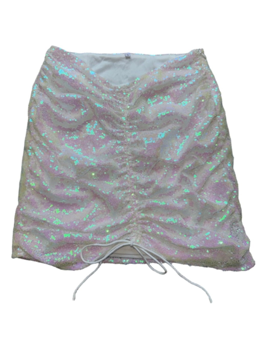 Superdown White with colorful sequins Ruched Mini Skirt S